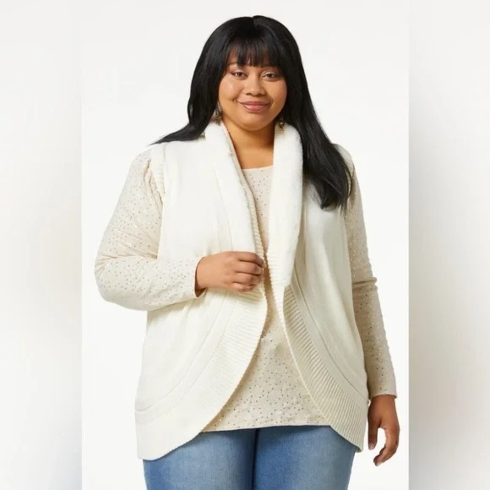 ❄️ Cato | PLUS SIZE FUR TRIM SWEATER VEST Egret Various Sizes Available